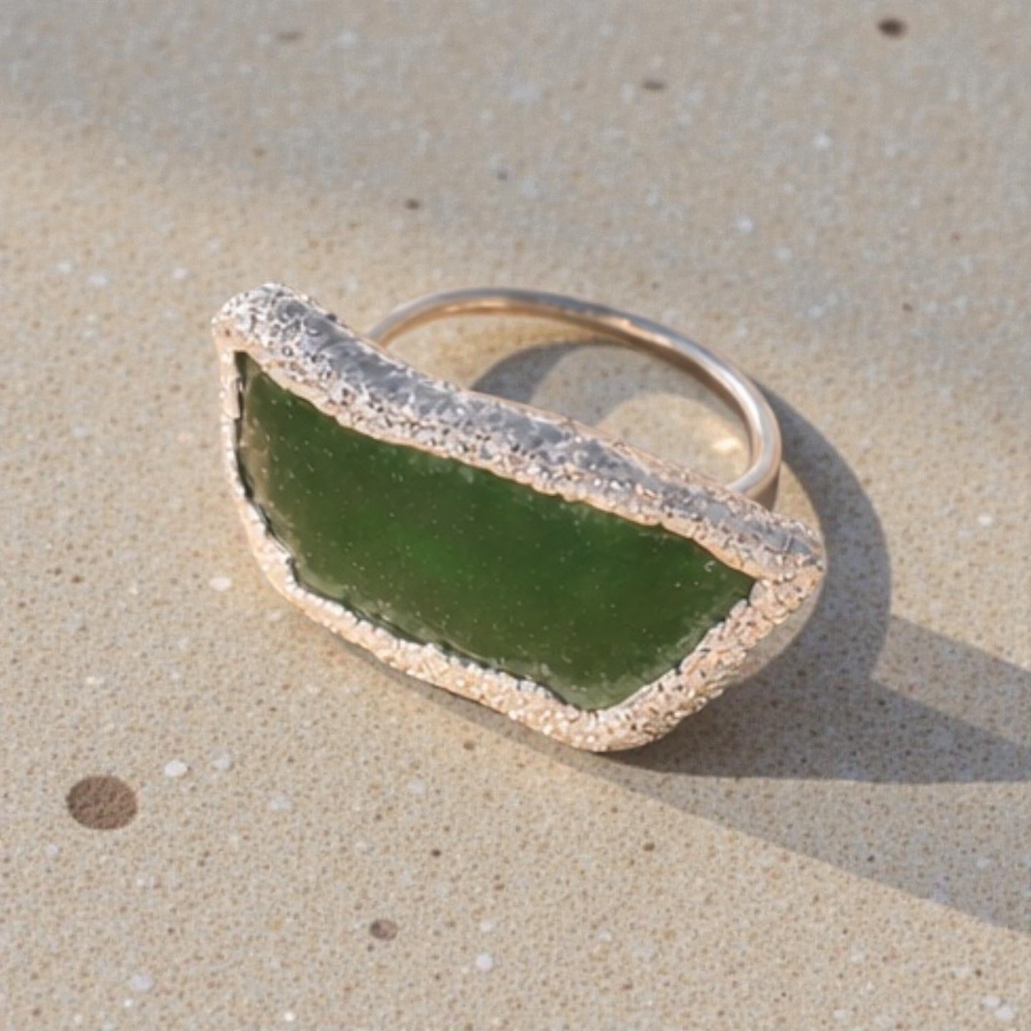 Sculptural Minimalist Adjustable Sea Glass Ring in Solid Sterling Silver