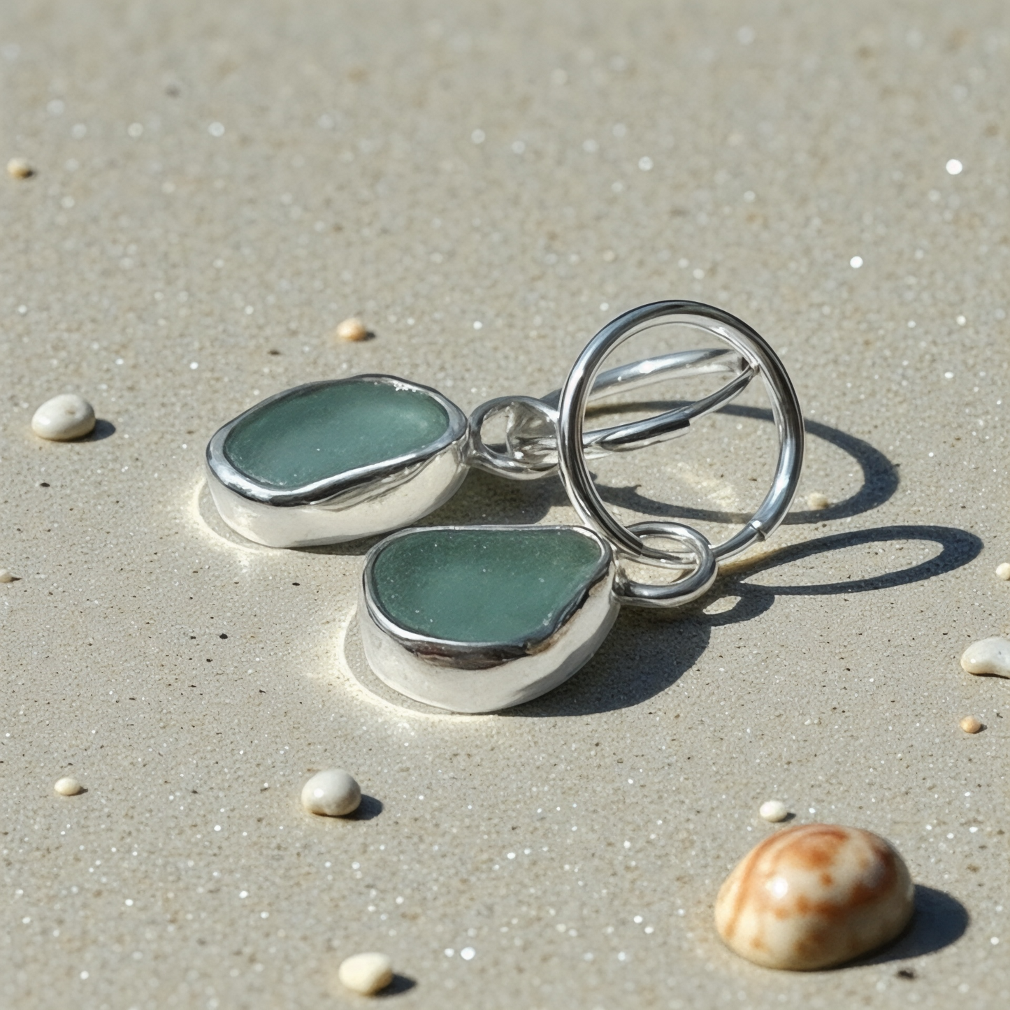 Sculptural Sea Glass Hoop Earrings in Solid Sterling Silver