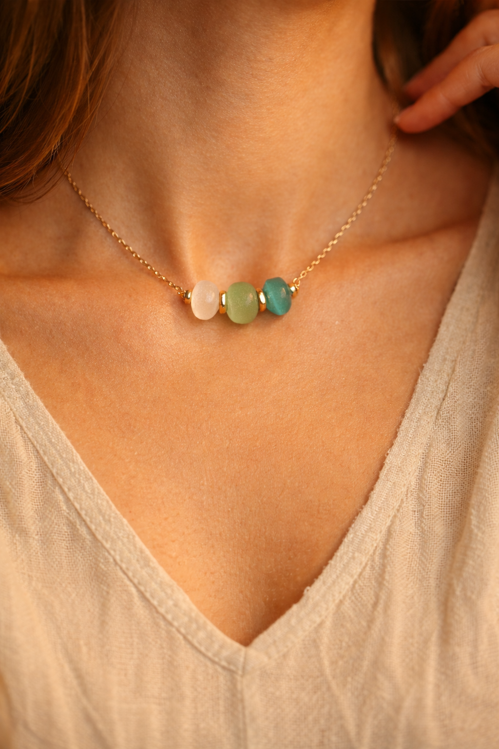 Artisan Triple Sea Glass Ombré Pendant in 14k Gold