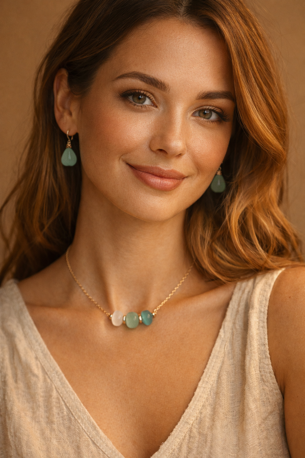 Artisan Triple Sea Glass Ombré Pendant in 14k Gold