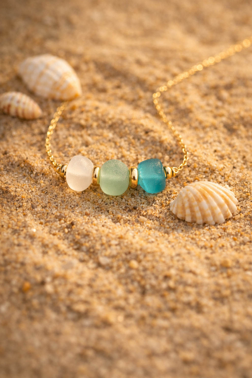 Artisan Triple Sea Glass Ombré Pendant in 14k Gold