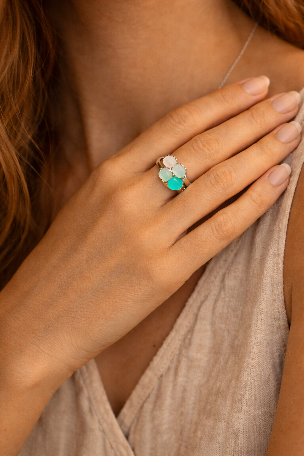 Artisan Triple Sea Glass Ombré Ring in 14k Gold