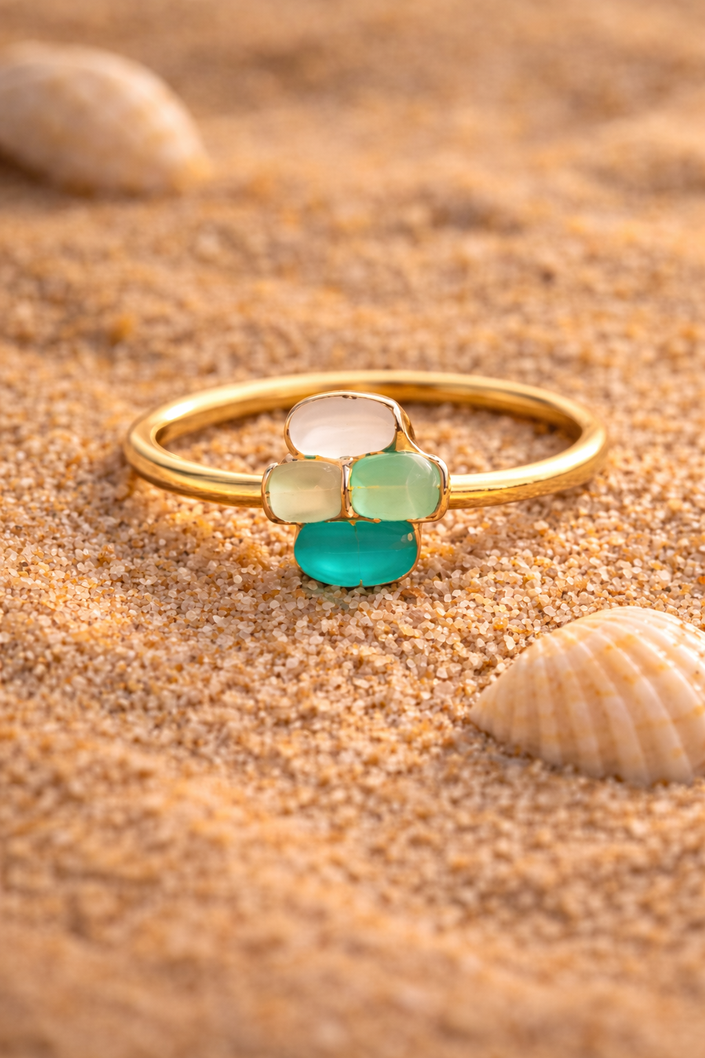 Artisan Triple Sea Glass Ombré Ring in 14k Gold