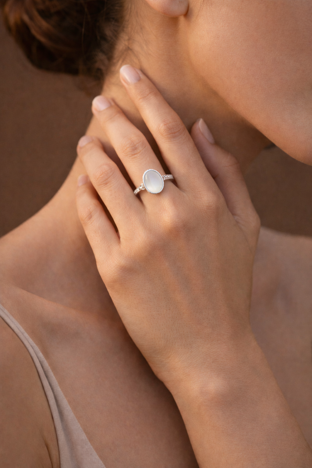 "Lunar Ripple" Minimalist Sterling Silver Ring with Frosted White Sea Glass