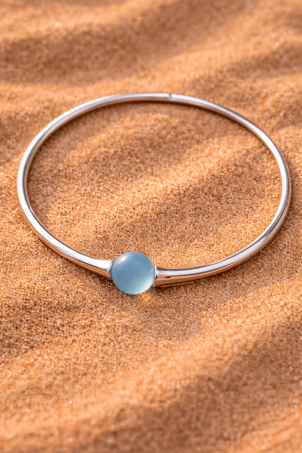 "Azure Horizon" Sculptural Sterling Silver Collar with Frosted Blue Sea Glass Orb