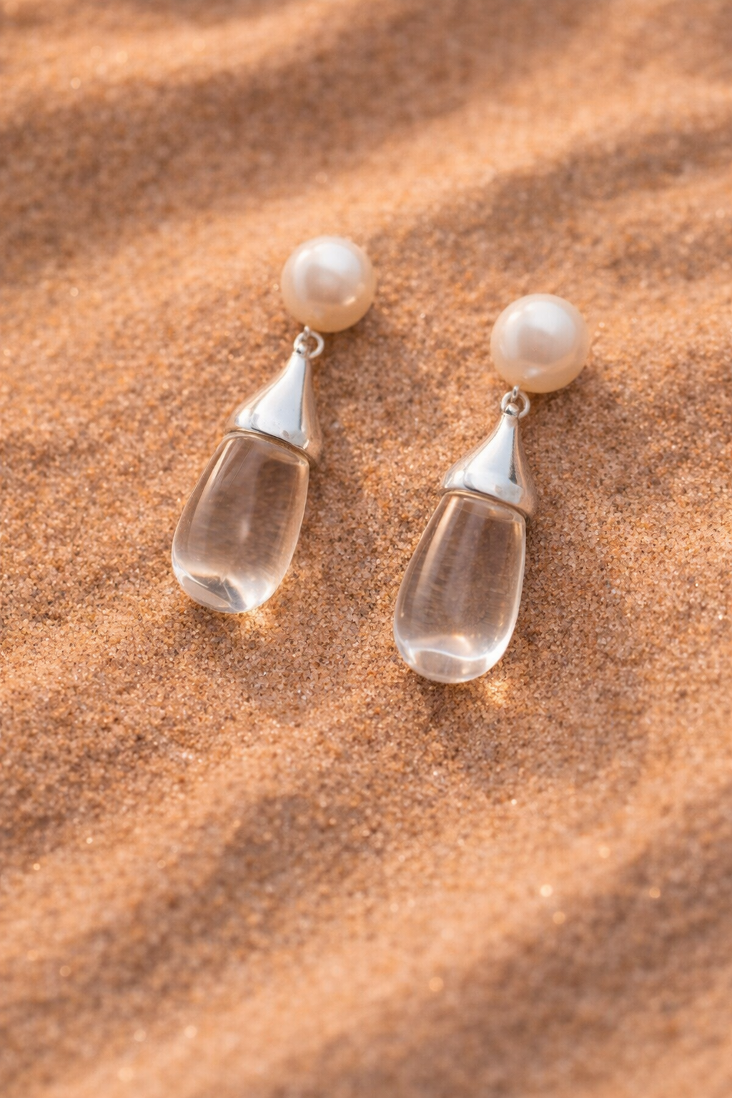 "Pearl & Frosted Mist" Sterling Silver Drop Earrings with Authentic White Sea Glass