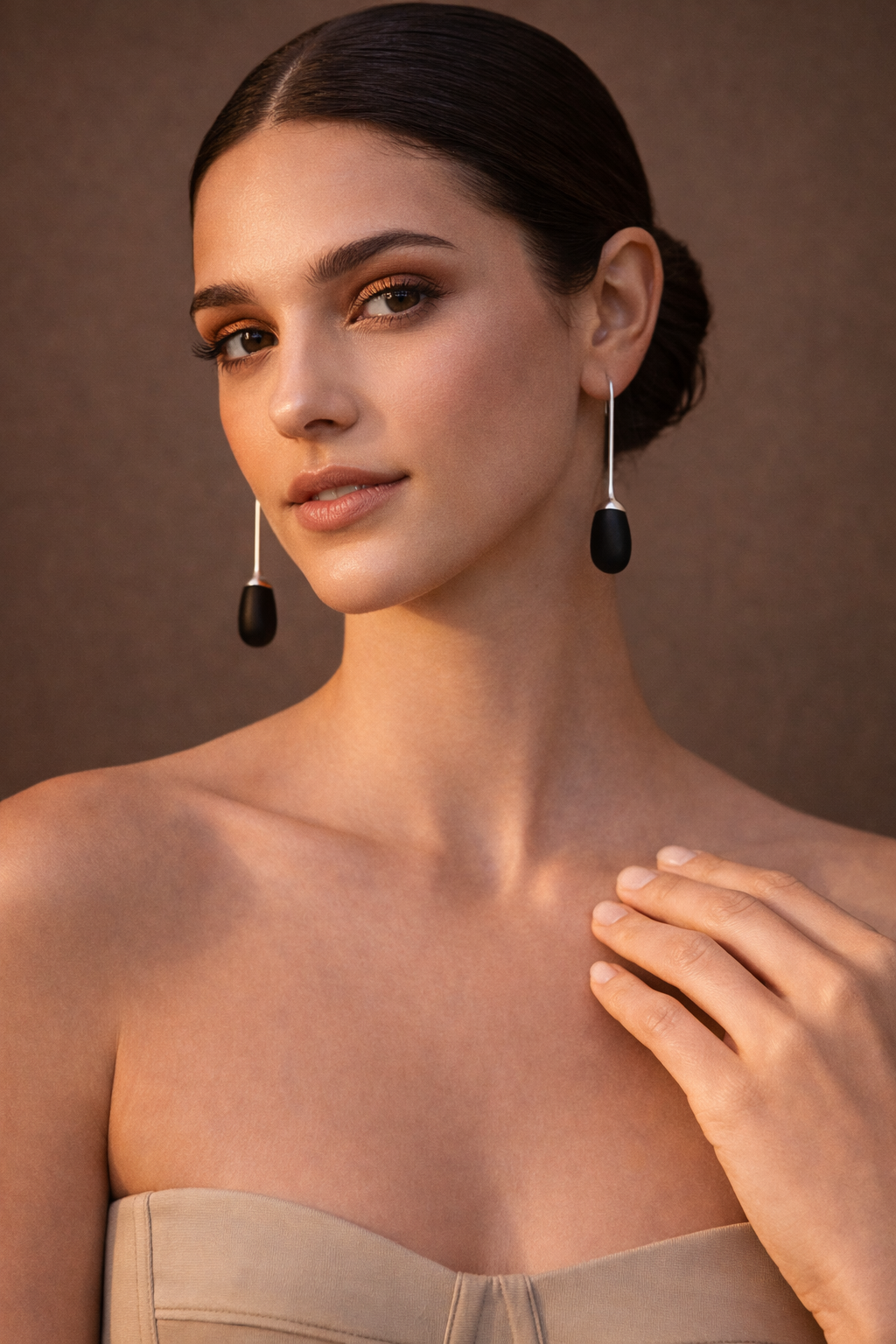 "Night Tide" Sterling Silver Drop Earrings with Hand-Finished Black Sea Glass