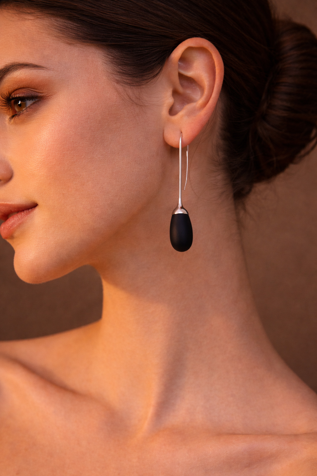 "Night Tide" Sterling Silver Drop Earrings with Hand-Finished Black Sea Glass