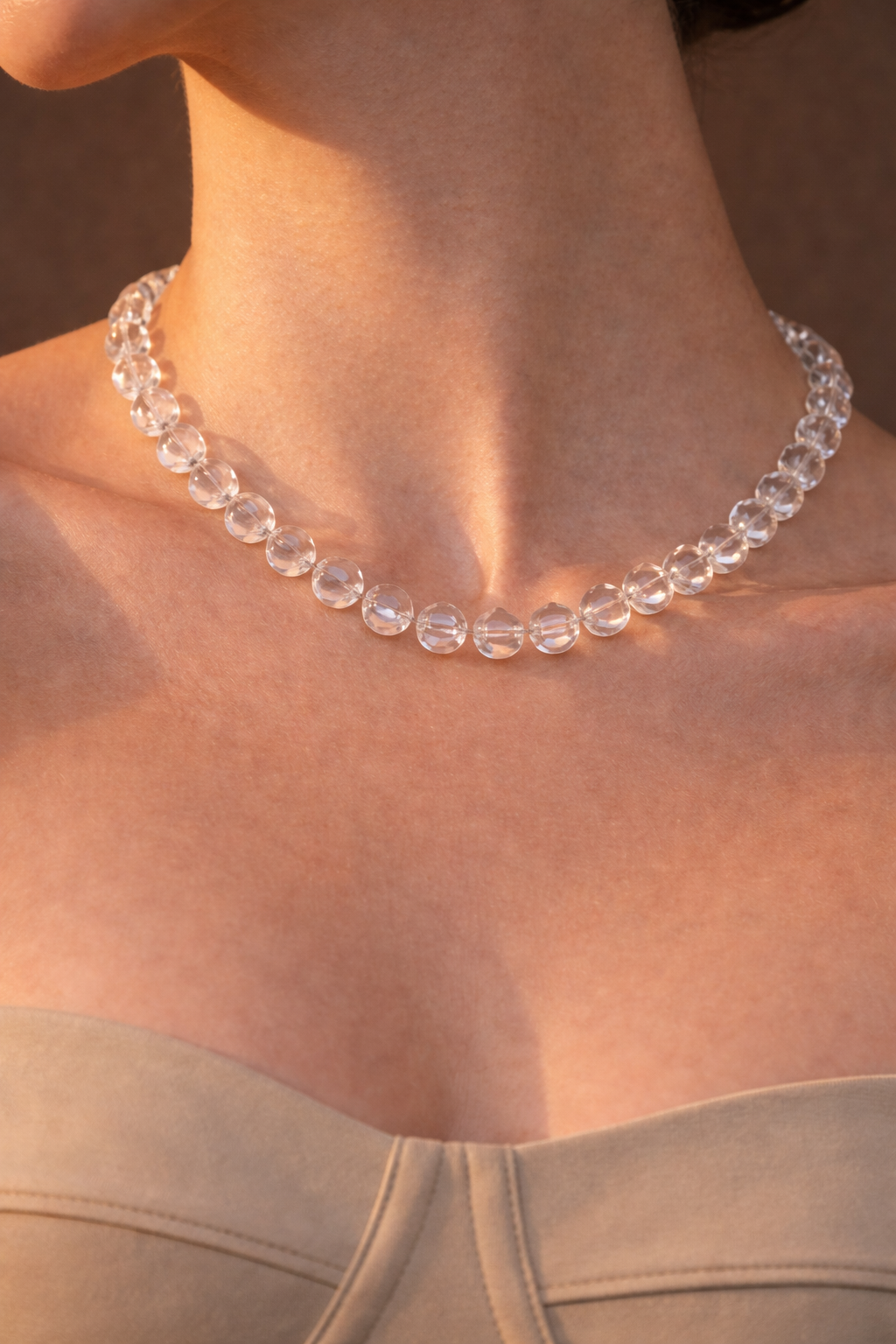 "Crystal Tide" Polished Sea Glass Necklace with 925 Sterling Silver Thread