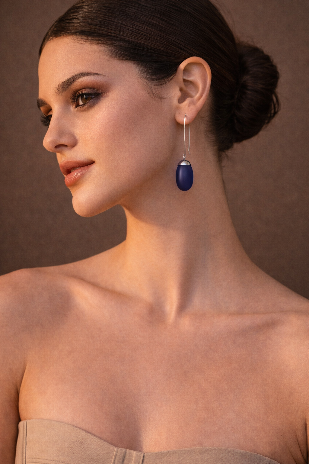 "Midnight Tide" Sculptural Sterling Silver Drop Earrings with Frosted Cobalt Sea Glass
