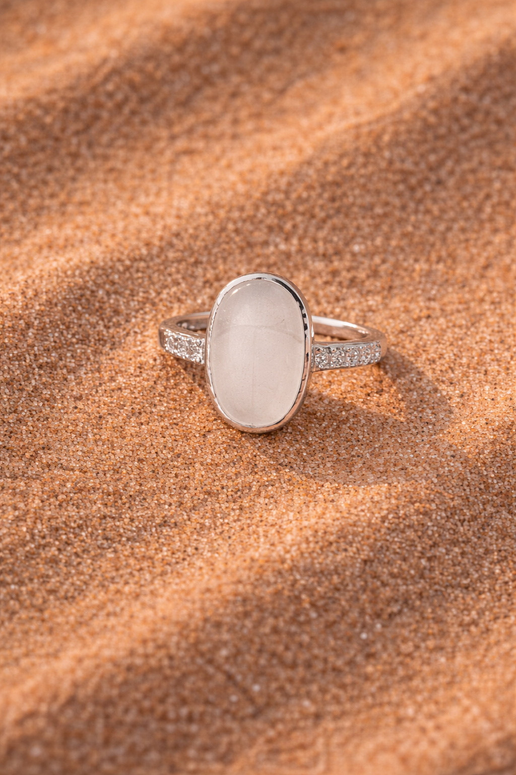 "Lunar Tide" Minimalist Sterling Silver Ring with Frosted White Sea Glass