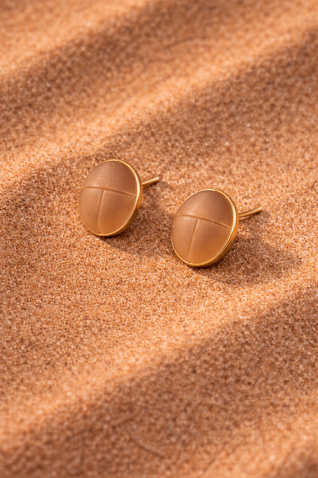 "Amber Glow" 14k Gold-Finished Stud Earrings with Hand-Carved Sea Glass