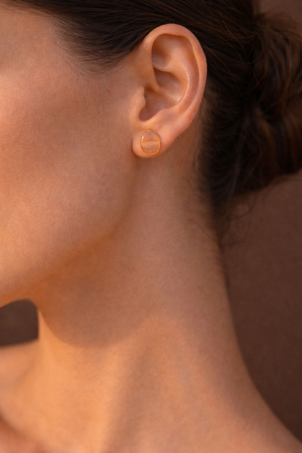 "Amber Glow" 14k Gold-Finished Stud Earrings with Hand-Carved Sea Glass