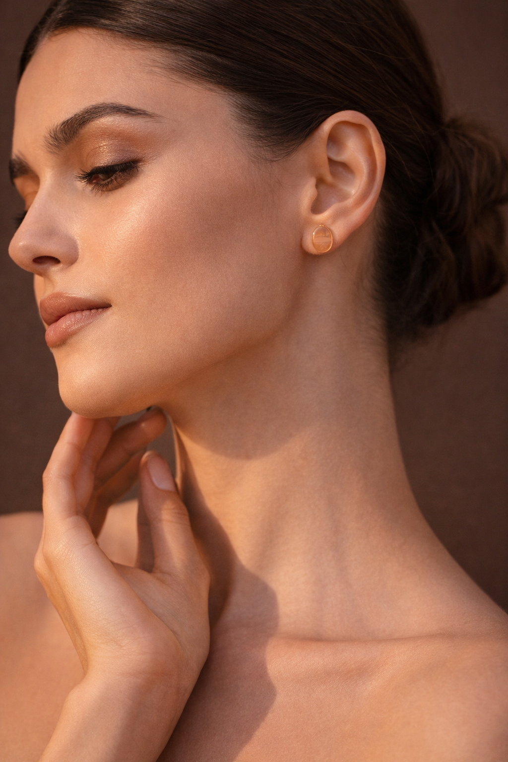 "Amber Glow" 14k Gold-Finished Stud Earrings with Hand-Carved Sea Glass