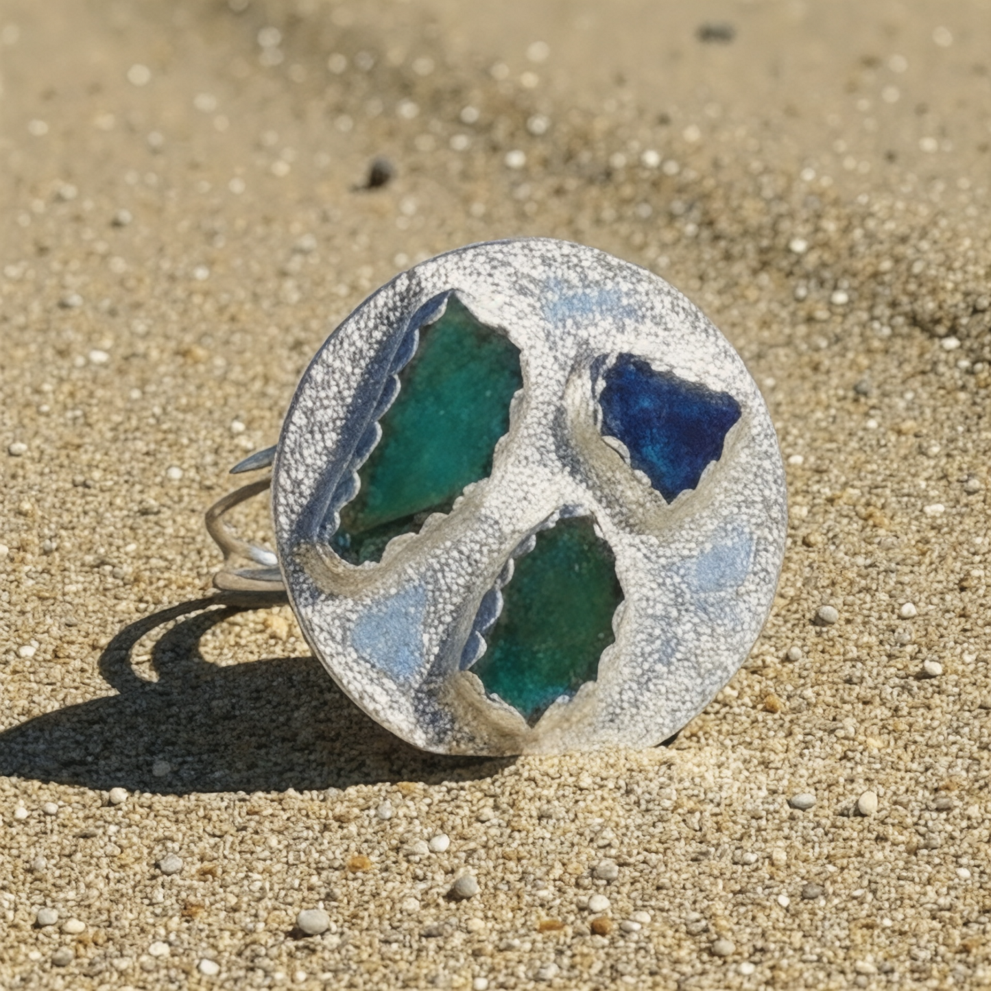 Bold Organic Sea Glass Ring in Textured Sterling Silver