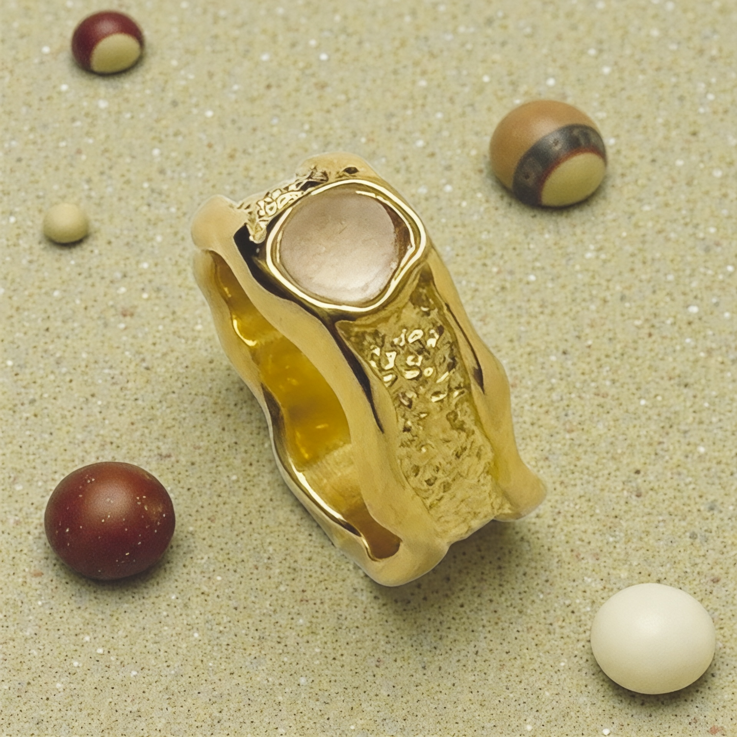 Bold Organic Sea Glass Ring in Textured Sterling Silver