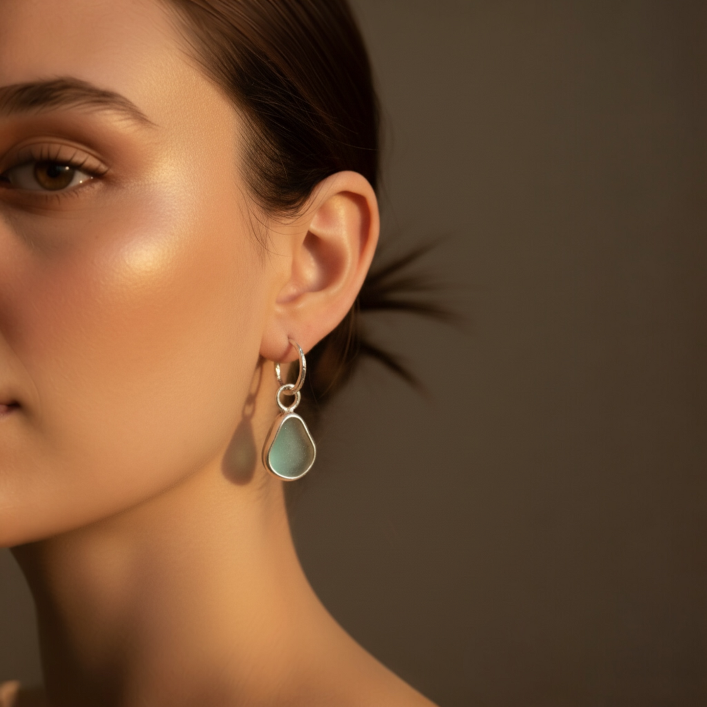 Sculptural Sea Glass Hoop Earrings in Solid Sterling Silver