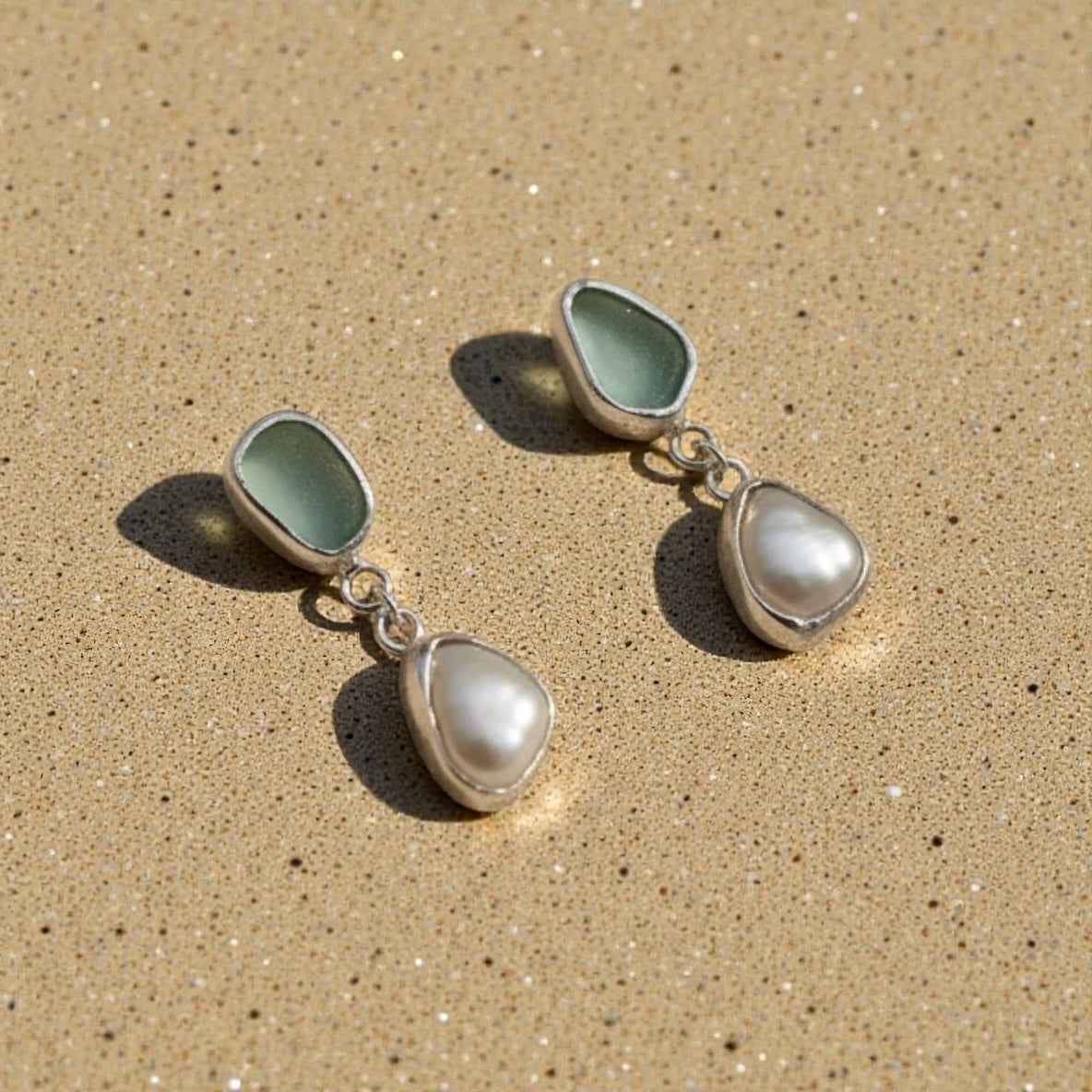 Minimalist Sea Glass Stud Earrings in Sterling Silver