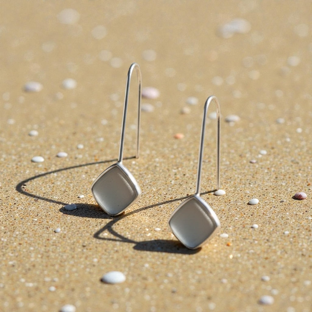 Luminous Mint Sea Glass Drop Earrings in Hand-Finished Sterling Silver