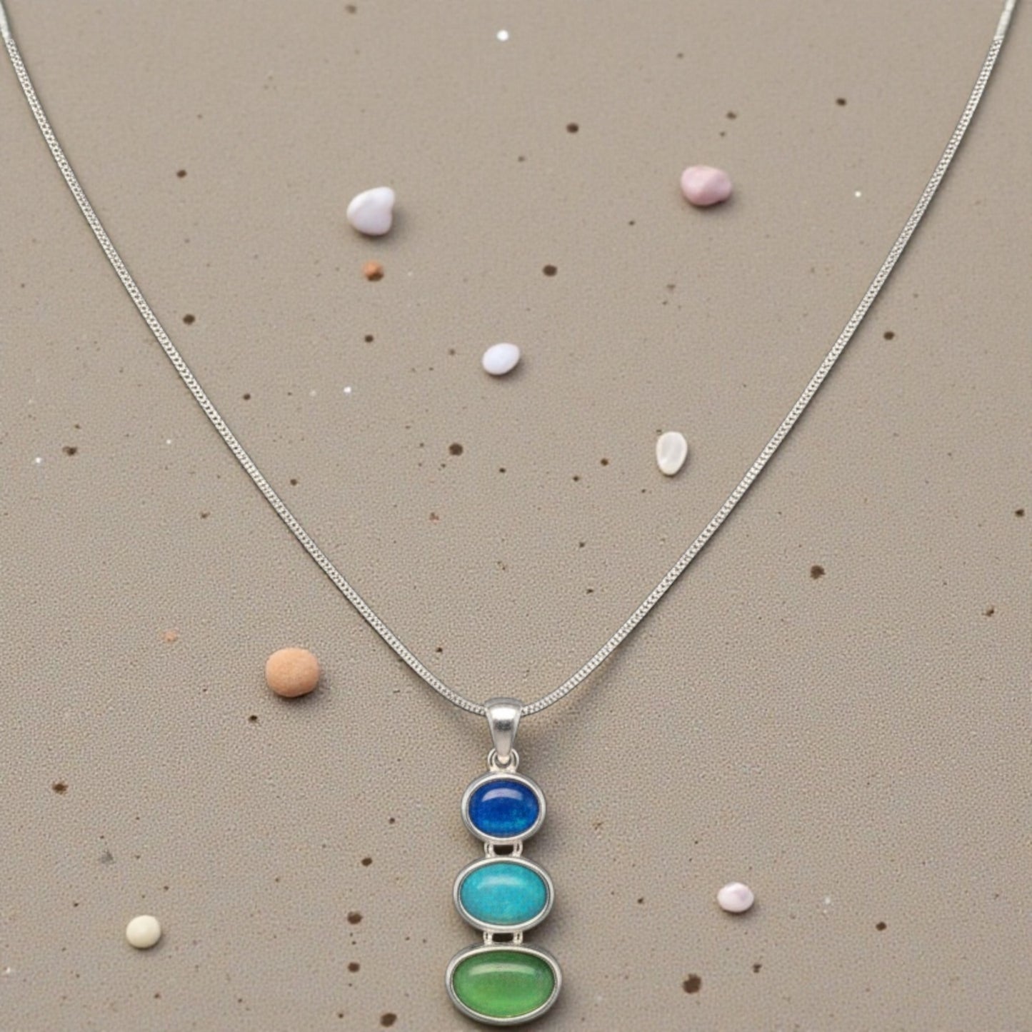 Artisan Triple Sea Glass Gradient Pendant in Solid Sterling Silver