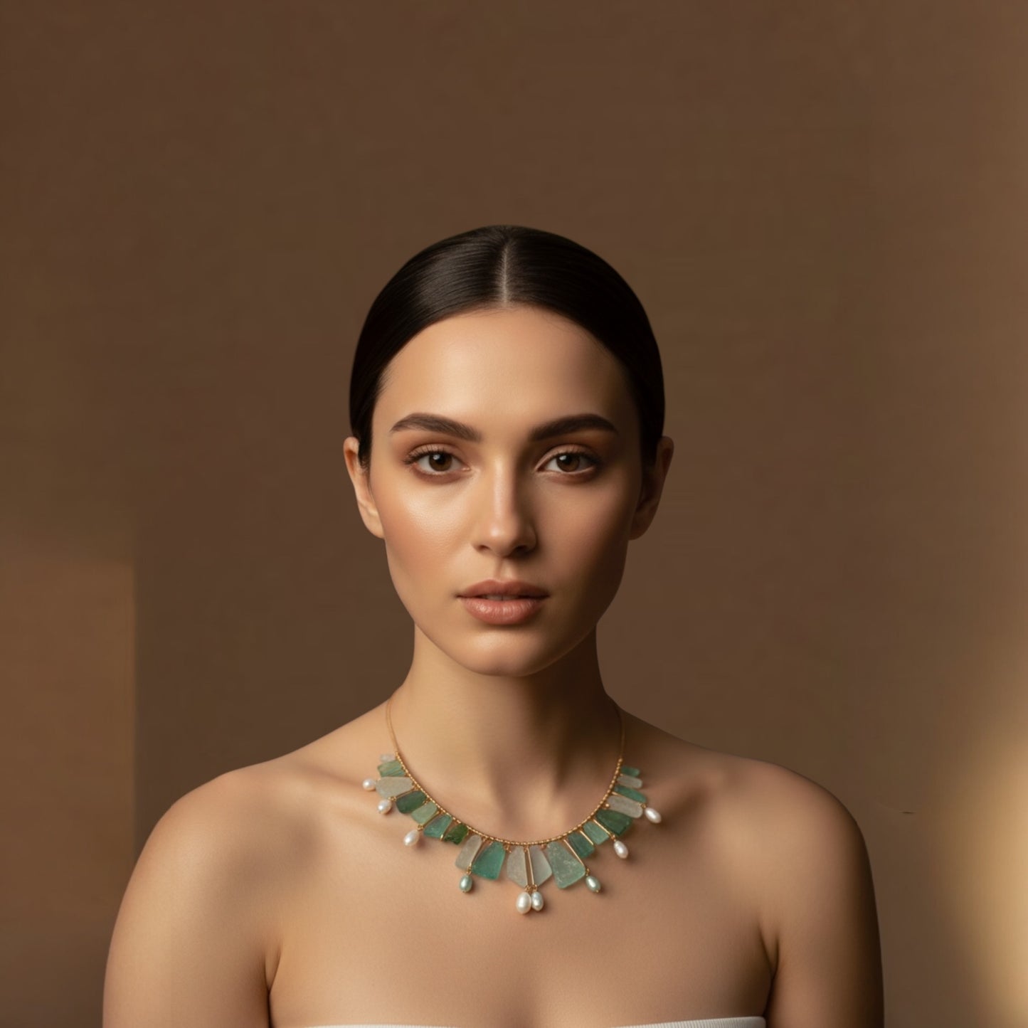 "Goddess of the Tides" Sea Glass & Cultured Pearl Statement Necklace in 14k Gold