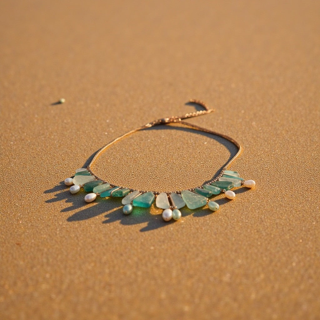 "Goddess of the Tides" Sea Glass & Cultured Pearl Statement Necklace in 14k Gold