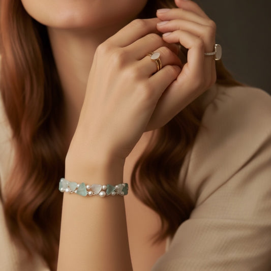 "Ocean’s Embrace" Sea Glass & Cultured Pearl Bracelet in 14k White Gold
