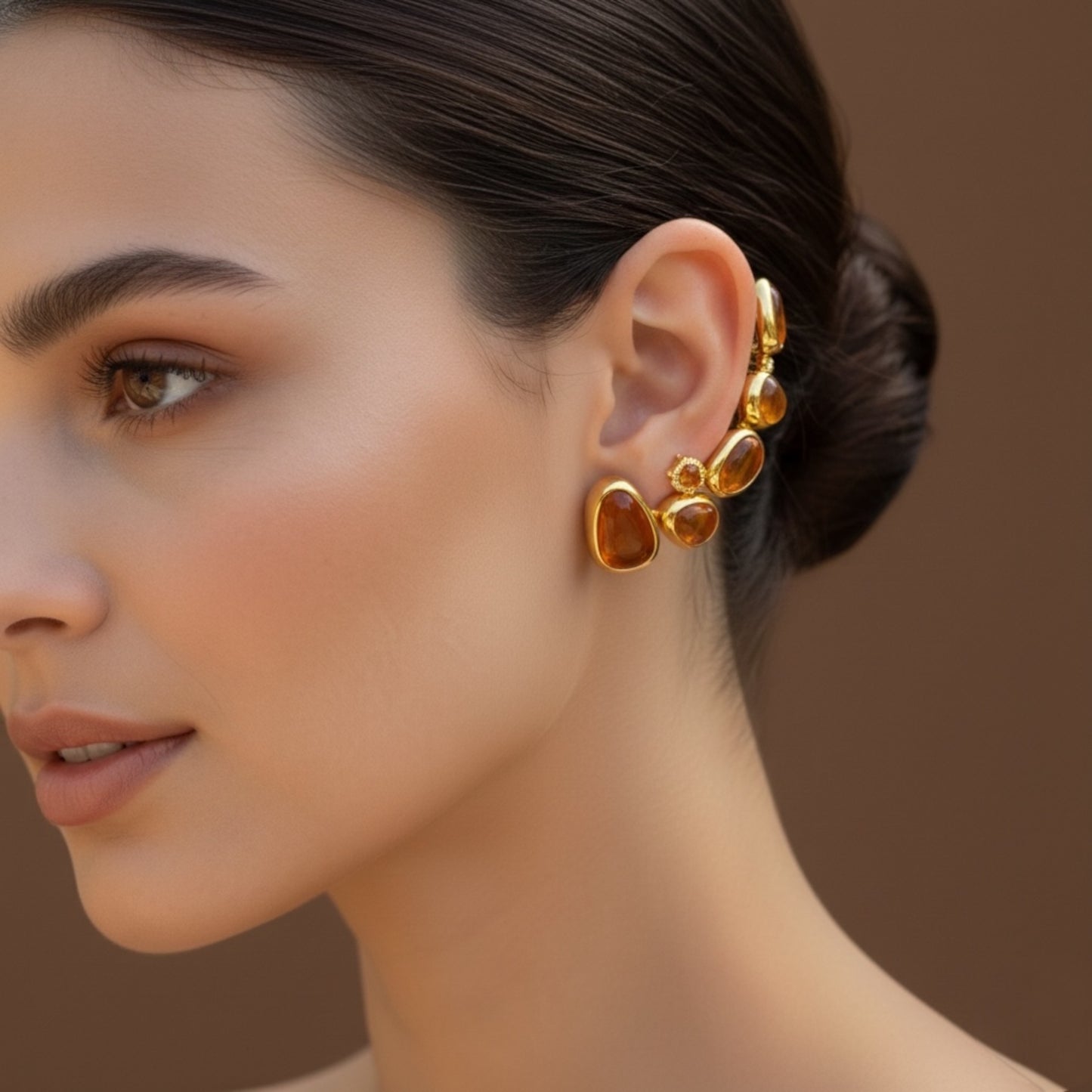 "Golden Amber" Sea Glass Ear Cuff in 14k Gold Finish