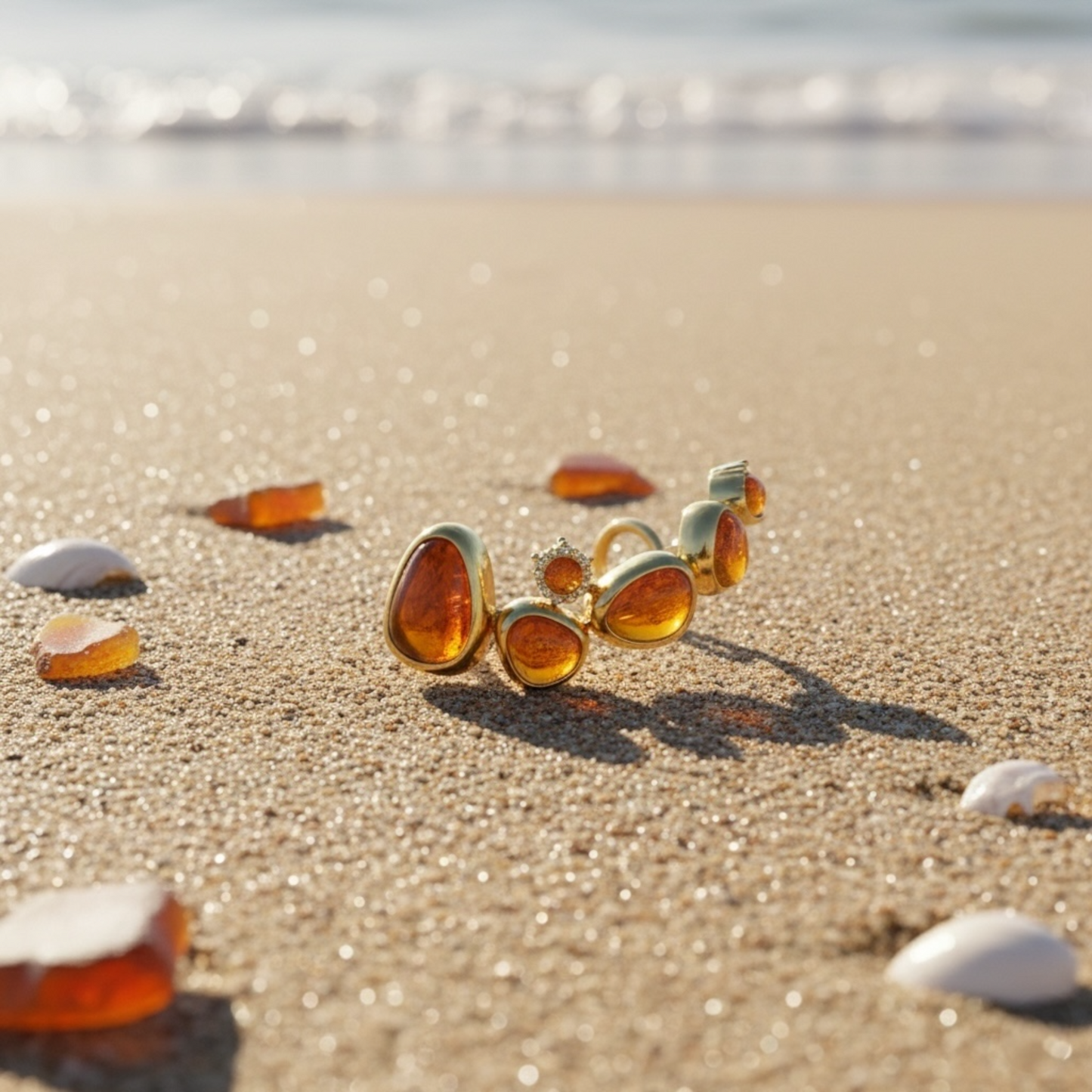"Golden Amber" Sea Glass Ear Cuff in 14k Gold Finish