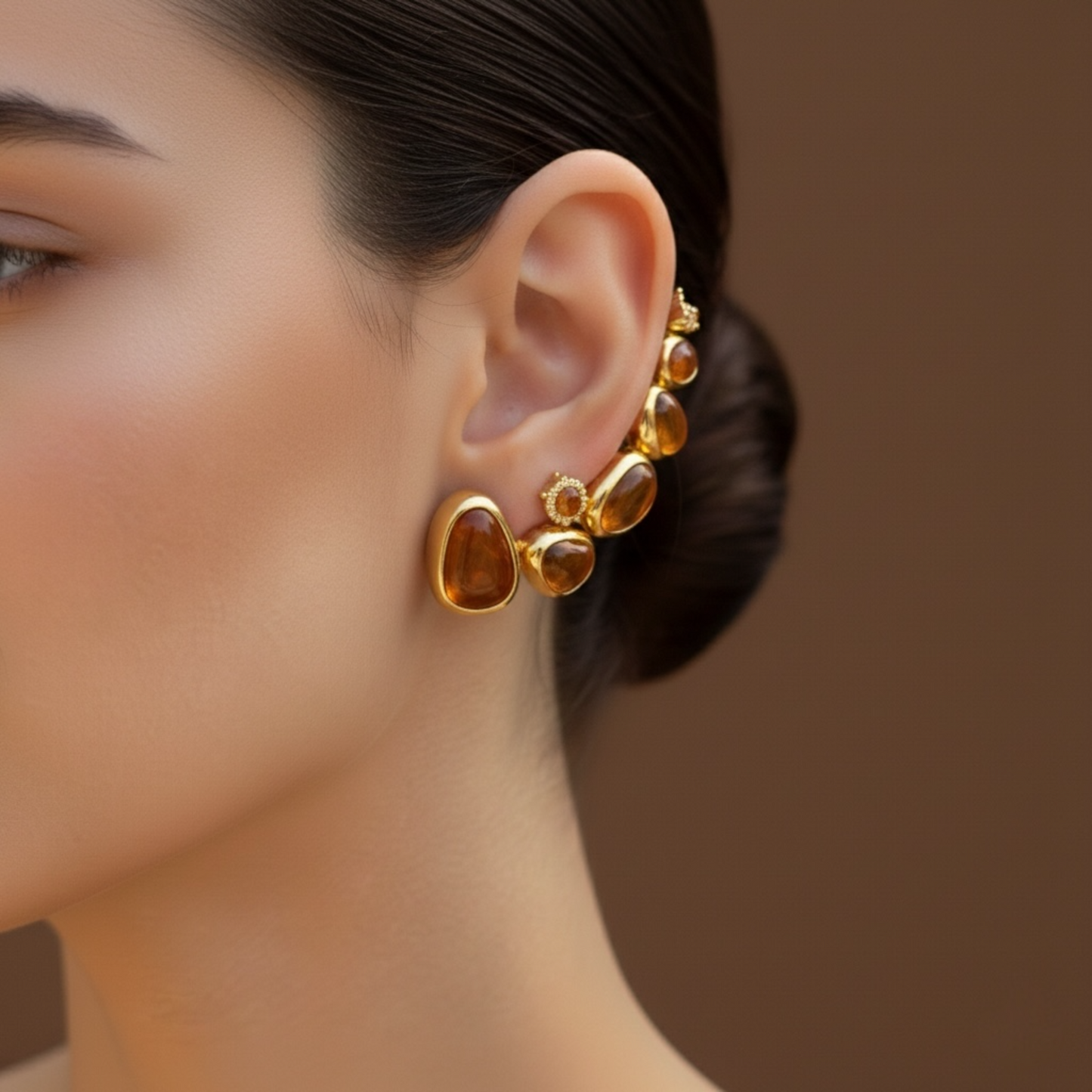 "Golden Amber" Sea Glass Ear Cuff in 14k Gold Finish